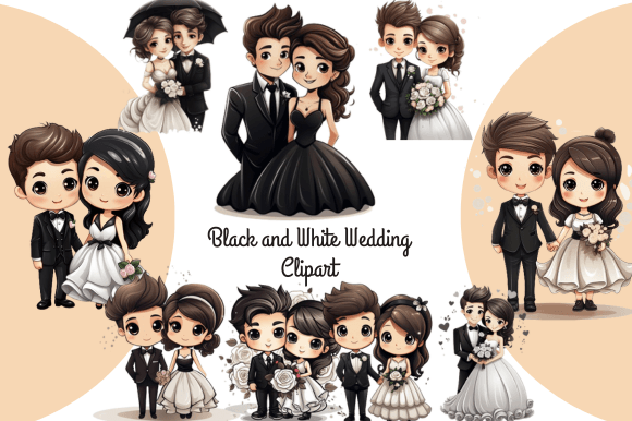 Black and White Wedding Clipart: Classic Elegance for Your Projects