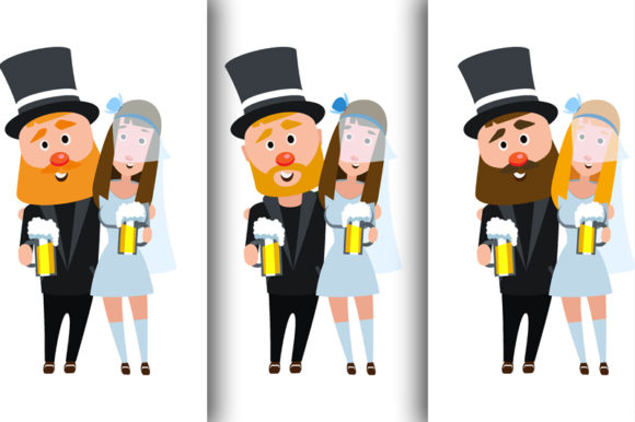 Charming Newlywed Characters Wedding Set: 15 Illustrations