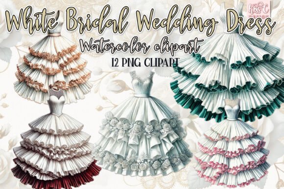 Elegant White Bridal Wedding Dress PNG: A Vintage Craft Collection