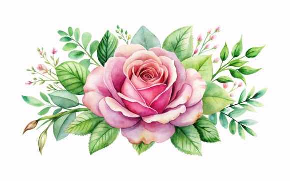 Watercolor Flower Pink Rose Wedding Design Elements