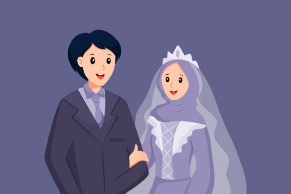 Wedding Couple Character Illustration: Charming Vector Art for Designers