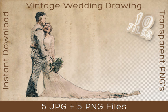 Wedding Couple Vintage Marriage Drawing: A Rustic Asset for Digital Crafters